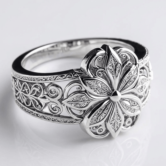 Silver Flower Zirconia Ring