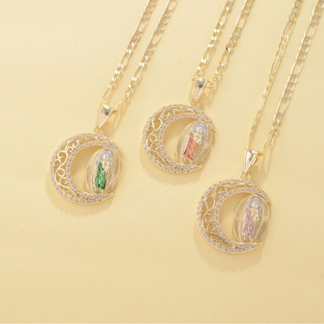 Crescent Moon Virgin Mary Pendant Necklace