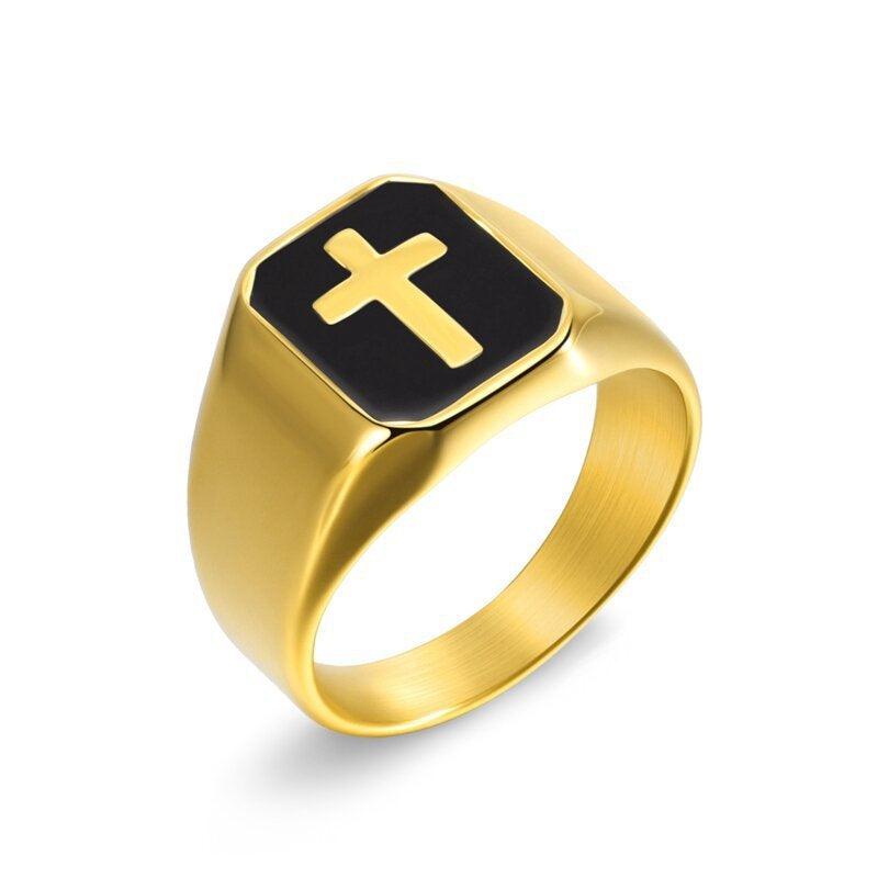 Retro cross punk steel ring