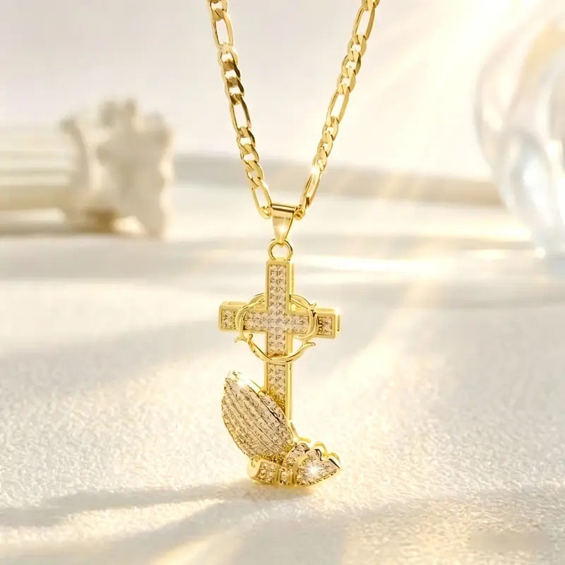 Praying Hand Cross with Zirconia