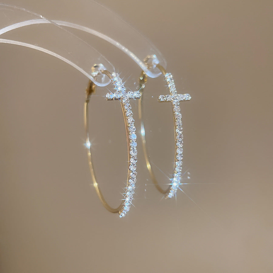 Cross Zircon Inlaid Hoop Earrings for Women