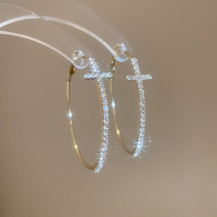 Cross Zircon Inlaid Hoop Earrings for Women