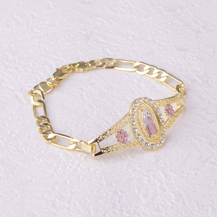 Two-tone Oval Virgin Mary Bracelet