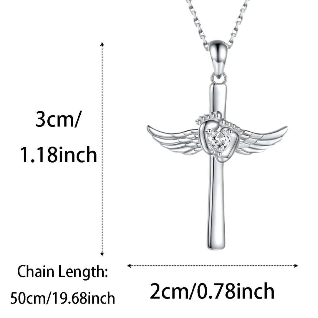 Angel Wings Baby Footprint Cross Pendant Necklace