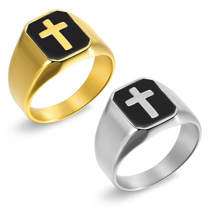 Retro cross punk steel ring