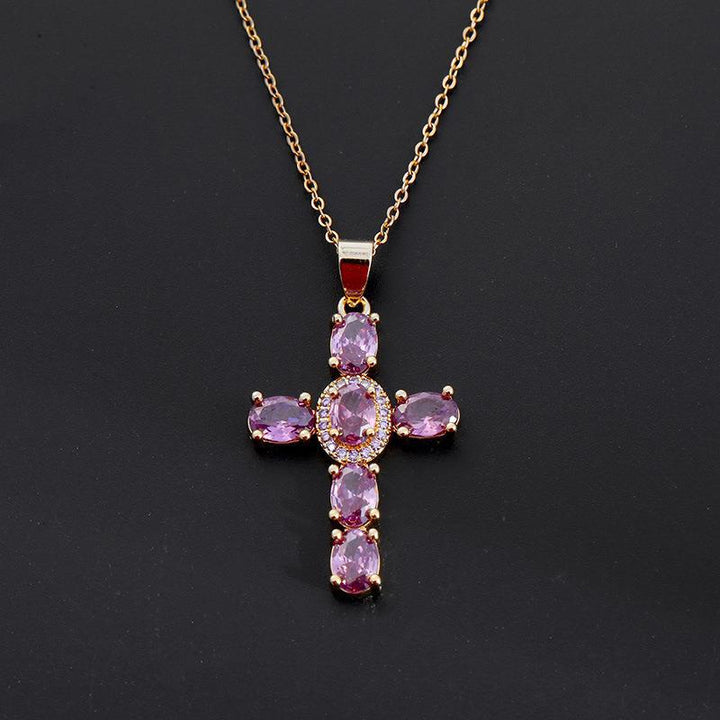 COLORFUL GEMSTONES CROSS NECKLACES