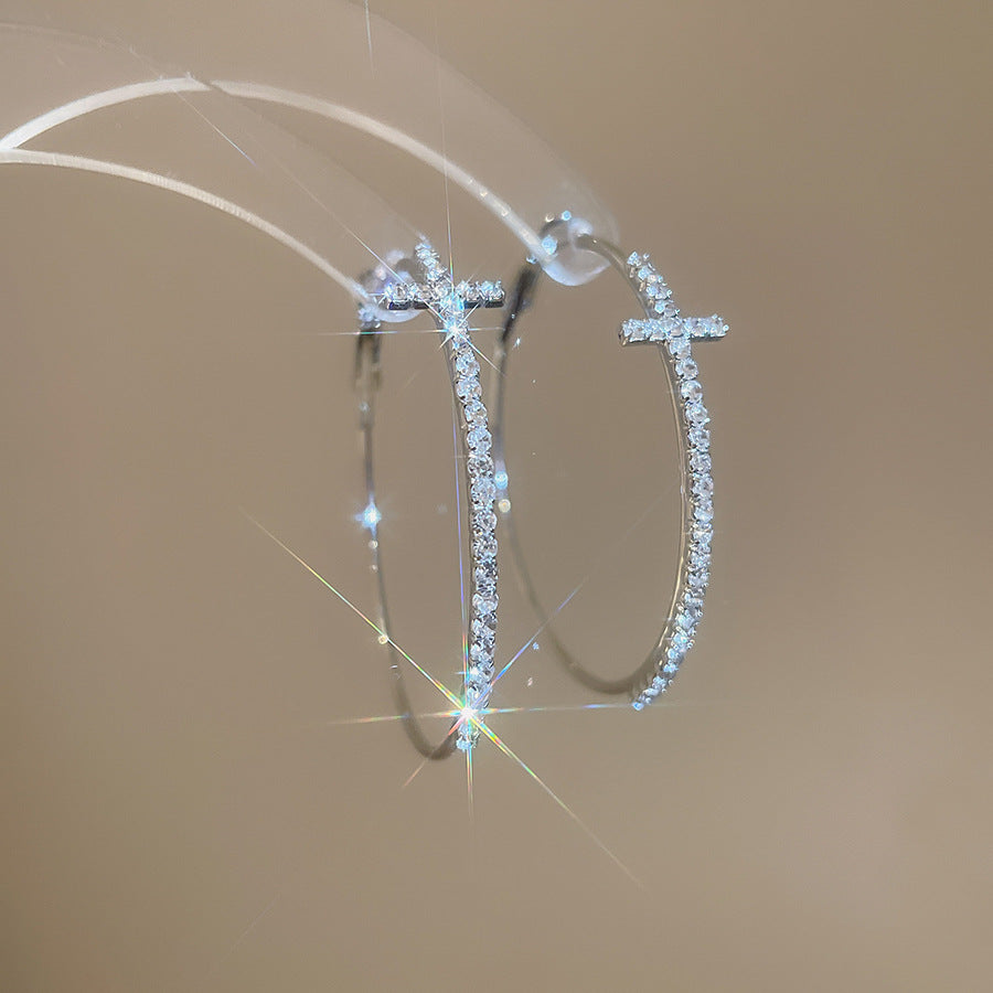 Cross Zircon Inlaid Hoop Earrings for Women