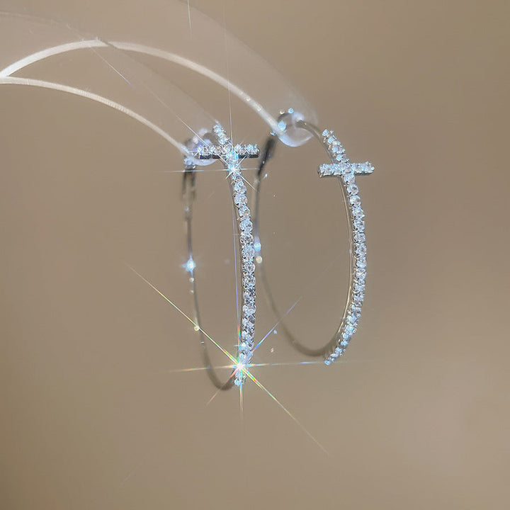 Cross Zircon Inlaid Hoop Earrings for Women