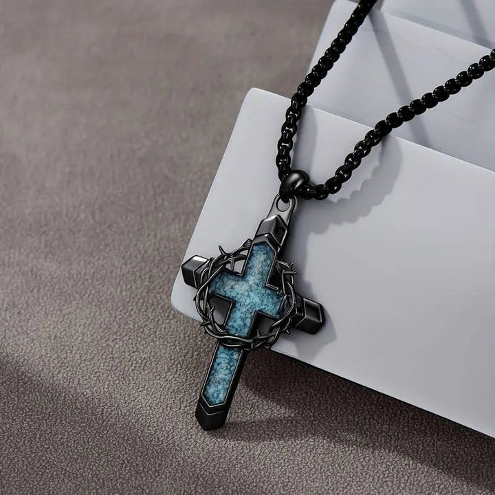 Black Cross Necklace Crown Design Pendant