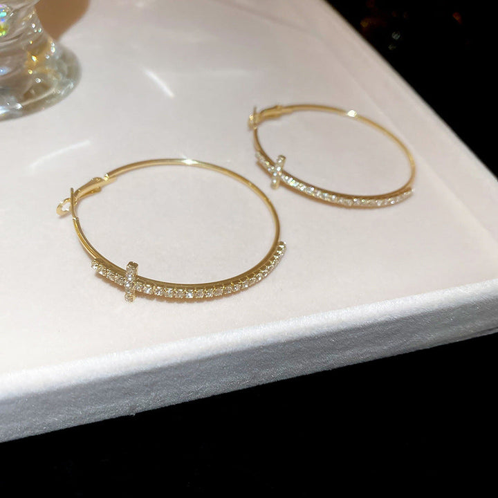 Cross Zircon Inlaid Hoop Earrings for Women