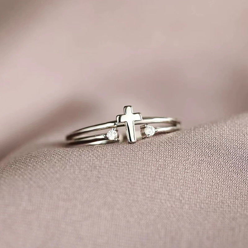 Adjustable Zircon Cross Ring
