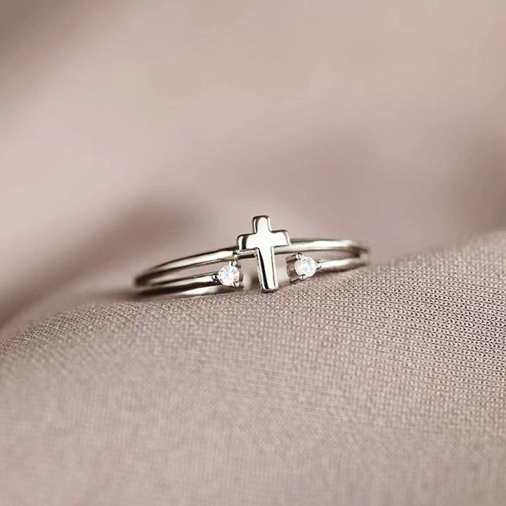 Adjustable Zircon Cross Ring