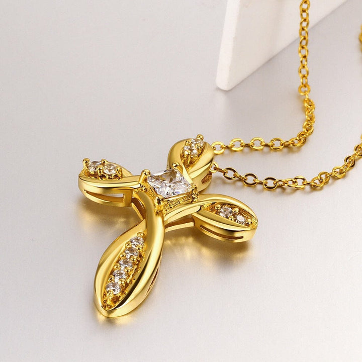 ZIRCON TIED CROSS NECKLACE