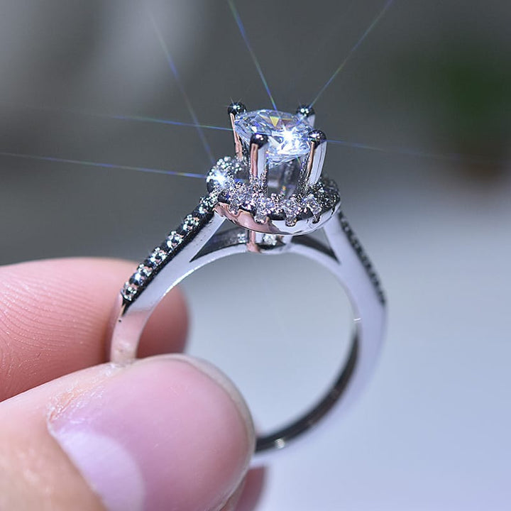 Silver Cushion Diamond Pavé Halo Ring