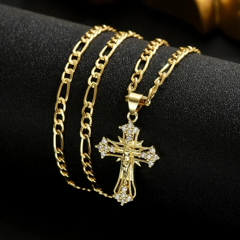 Sparkling Crystal Jesus Cross Pendant Necklace