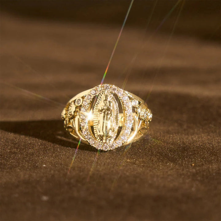 Virgin Mary Zircon Ring Floral Design