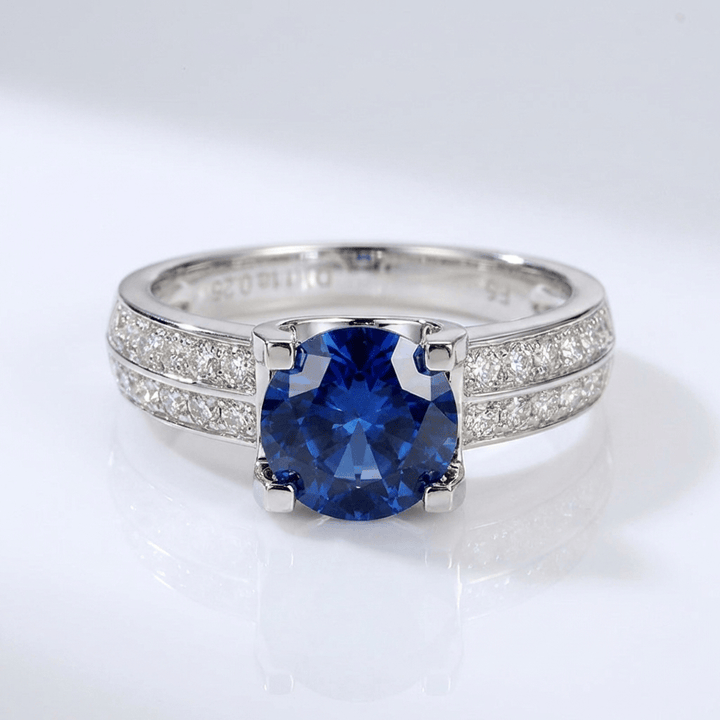 Silver Round Diamond Pavé Solitaire Ring - (Adjustable)
