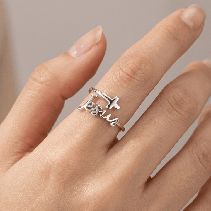 SILVER JESUS & FAITH RING - (ADJUSTABLE)