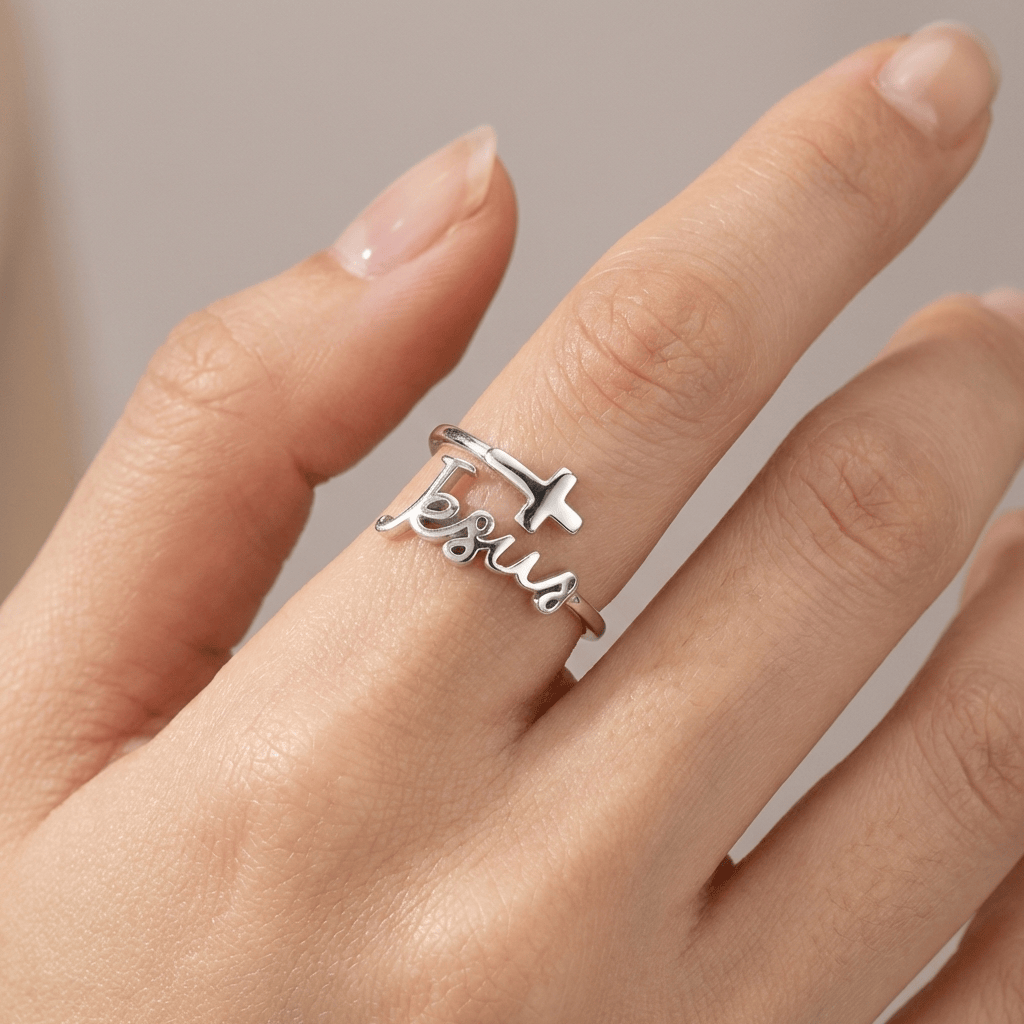 SILVER JESUS & FAITH RING - (ADJUSTABLE)