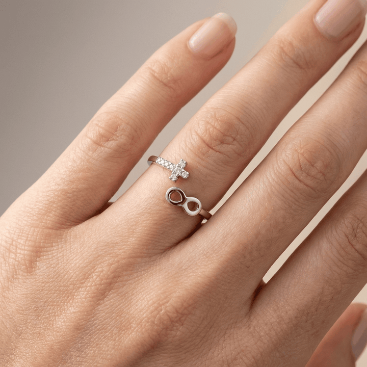 FAITH & INFINITY SILVER RING - (ADJUSTABLE)