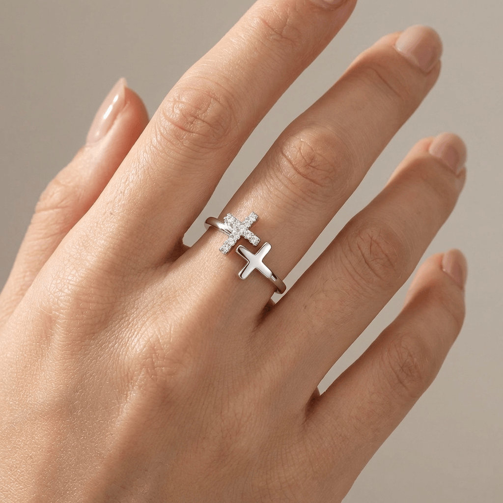 HOLY DOUBLE CROSS RING - (ADJUSTABLE)