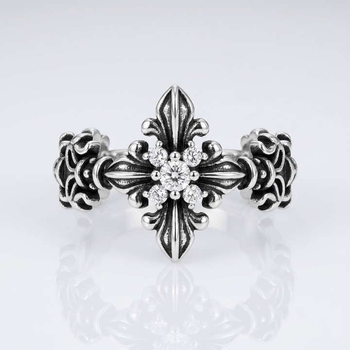 RETRO ZIRCON CROSS RING - (ADJUSTABLE)