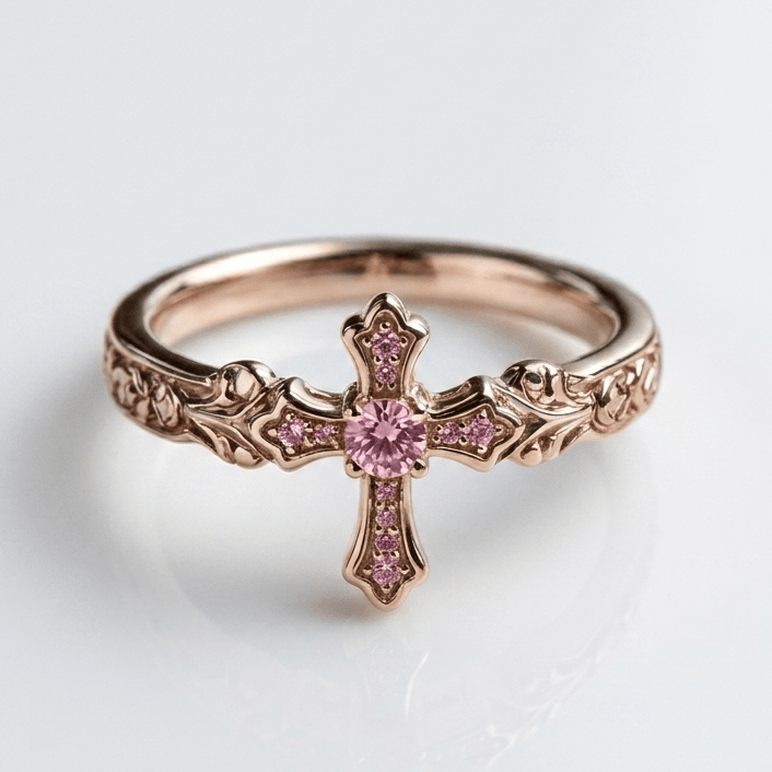 PINK CROSS FLORAL RING