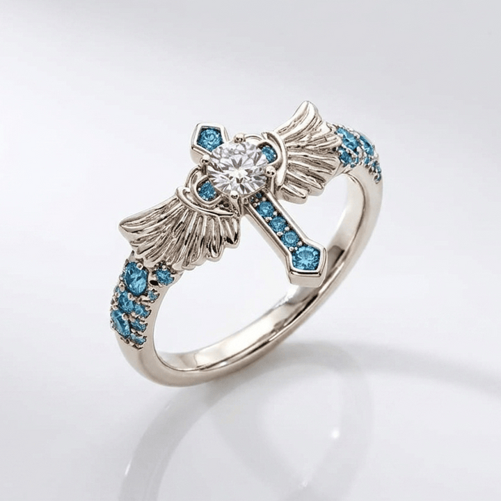 TIFFANY BLUE ANGEL CROSS RING