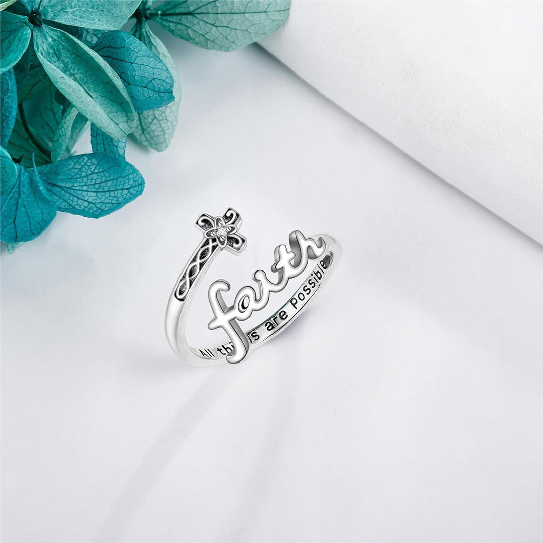 Adjustable Opening Ring with Cross of Faith