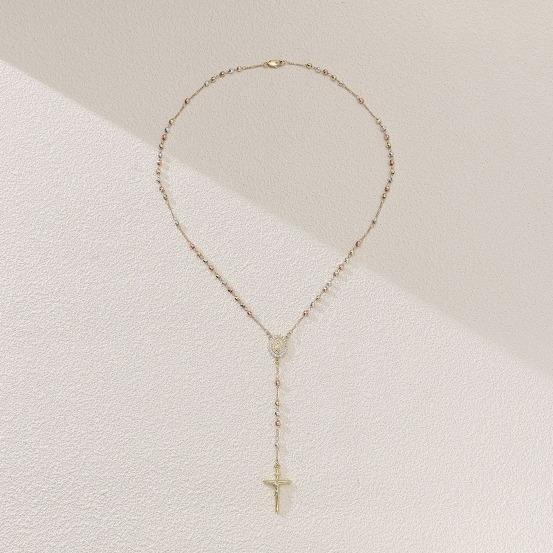 Tri-Color Our Lady of Guadalupe Cross Necklace