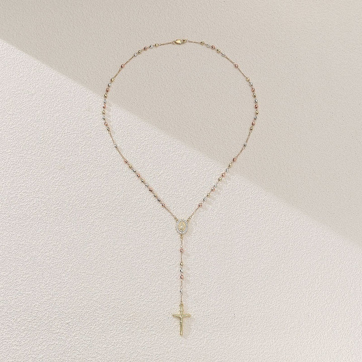 Tri-Color Our Lady of Guadalupe Cross Necklace