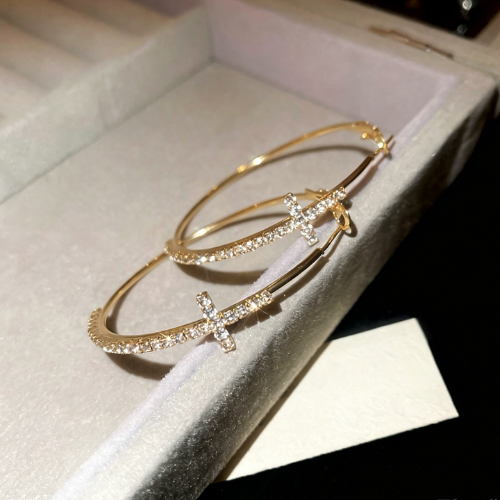 Cross Zircon Inlaid Hoop Earrings for Women
