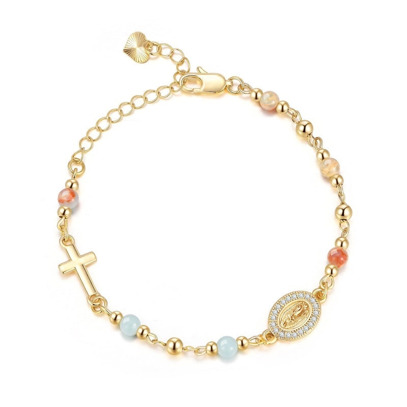 Faith Rosary Crystal Virgin Cross Bracelet