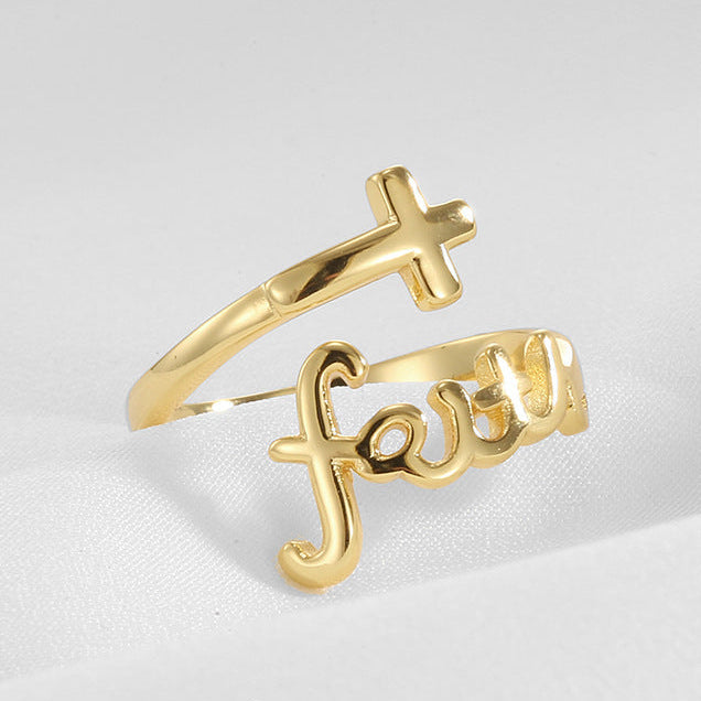 Adjustable Opening Ring with Cross of Faith