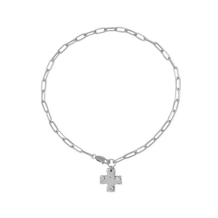 Hammered finish Chunky Cross Chain Necklace
