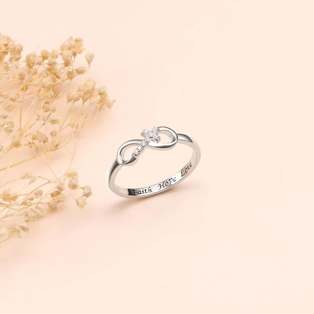 Faith Hope Love Infinity Cross Ring for Women