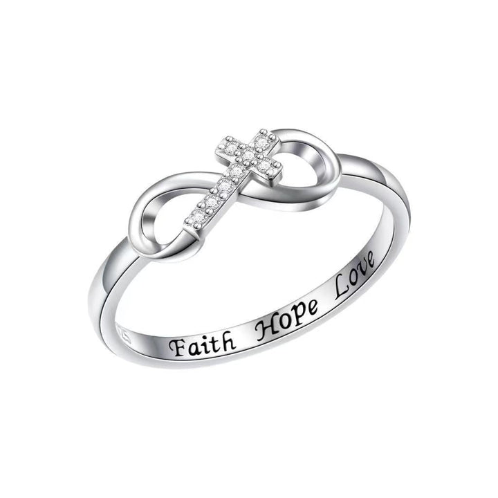 Faith Hope Love Infinity Cross Ring for Women