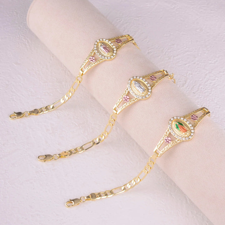 Two-tone Oval Virgin Mary Bracelet