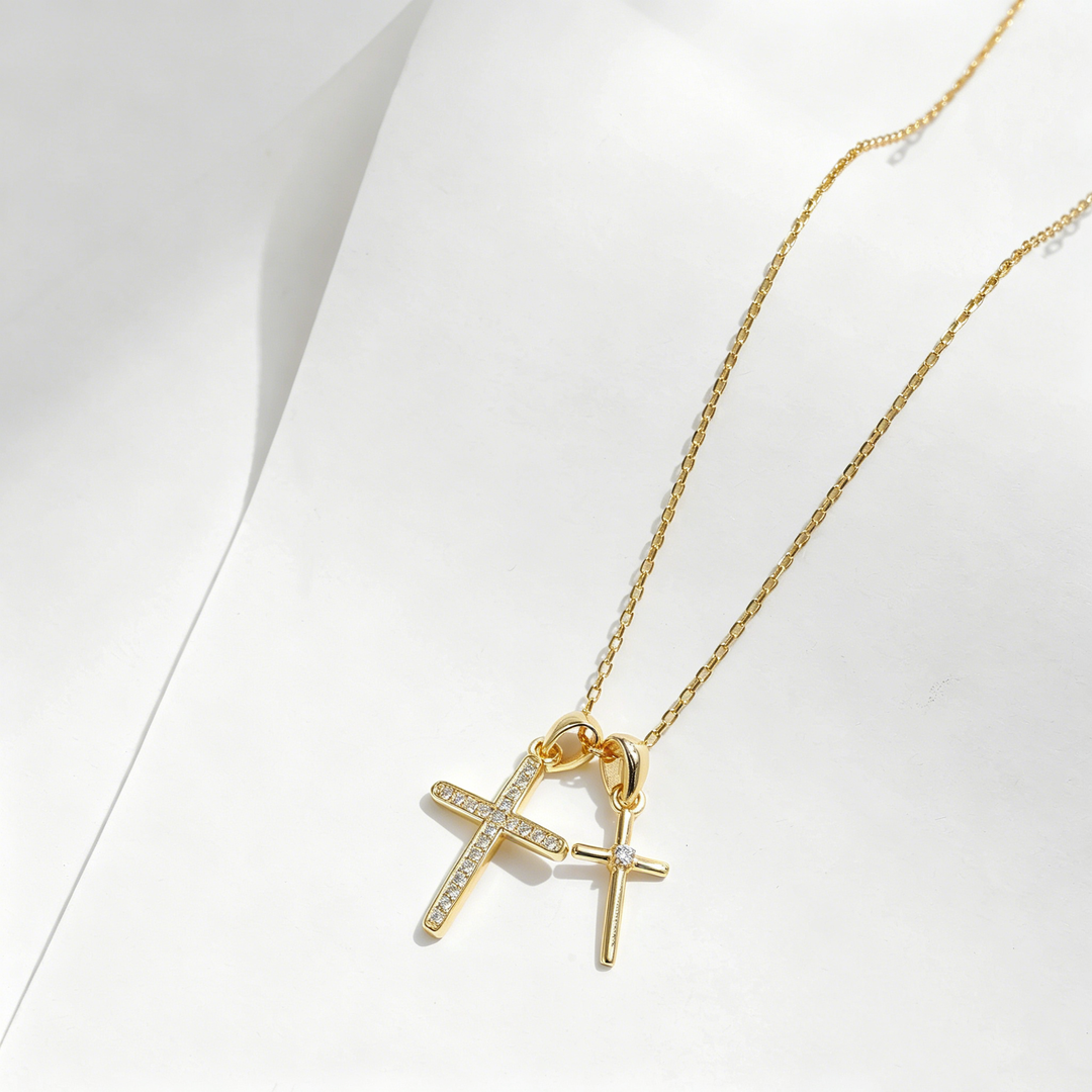 Dual Cross Zircon Pendant Clavicle Necklace for Women