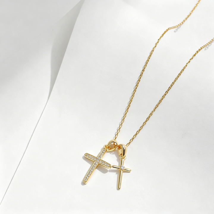 Dual Cross Zircon Pendant Clavicle Necklace for Women