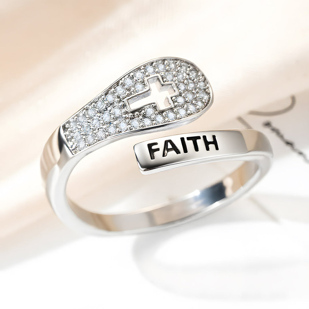 Faith Cross Zircon Adjustable Ring For All