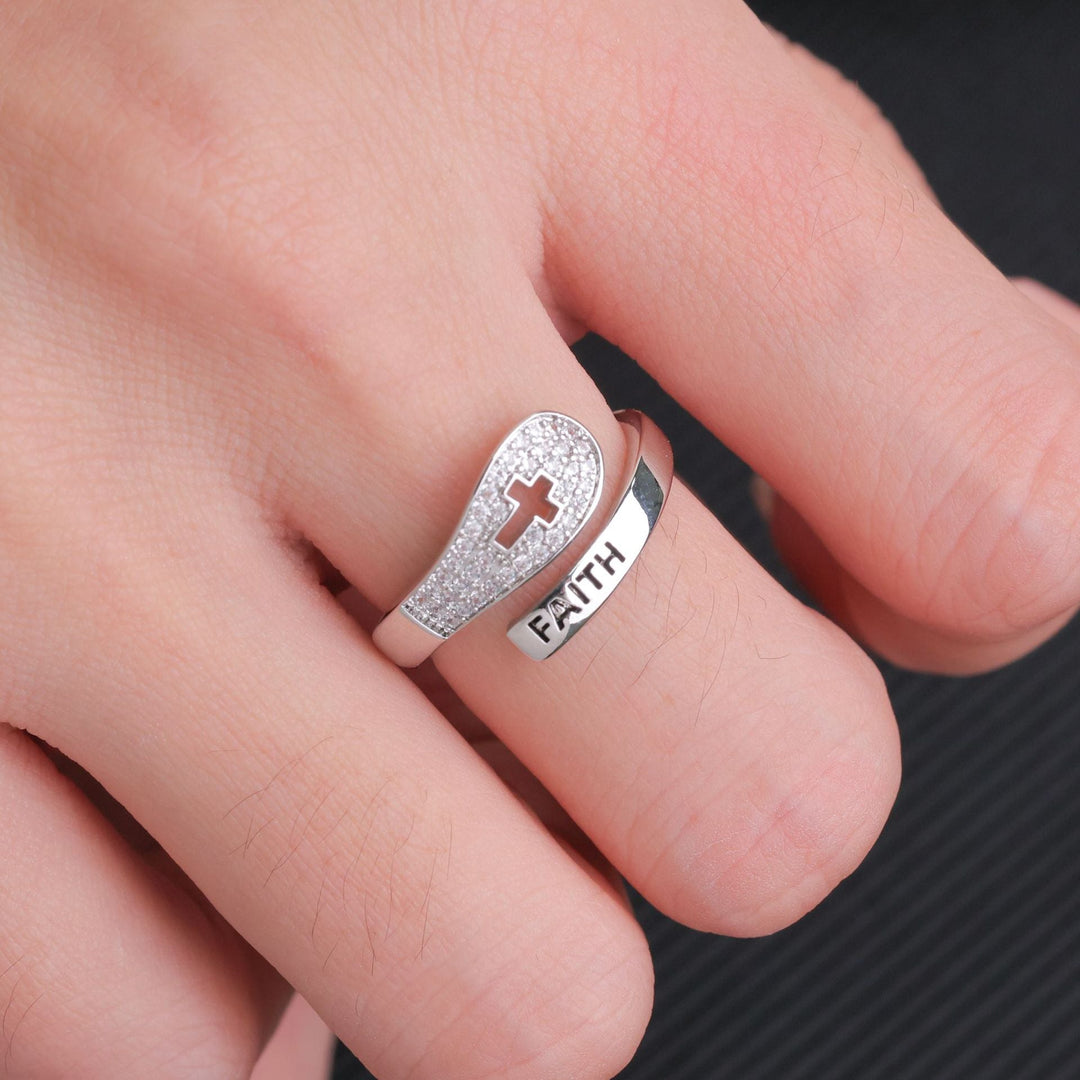 Faith Cross Zircon Adjustable Ring For All
