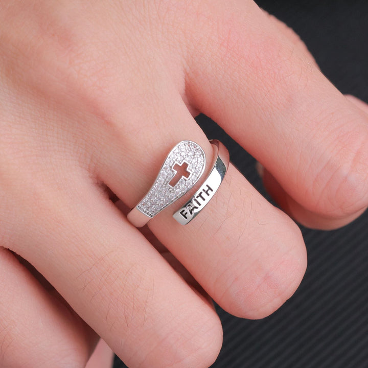 Faith Cross Zircon Adjustable Ring For All