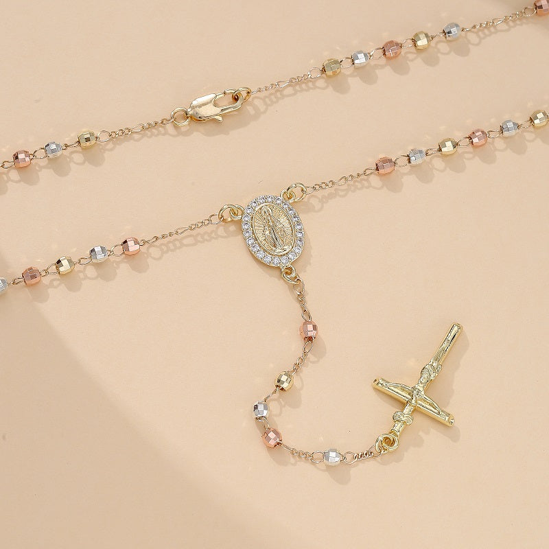 Tri-Color Our Lady of Guadalupe Cross Necklace