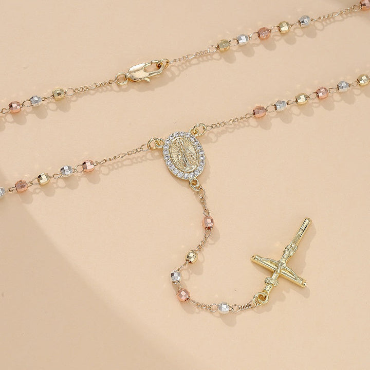 Tri-Color Our Lady of Guadalupe Cross Necklace