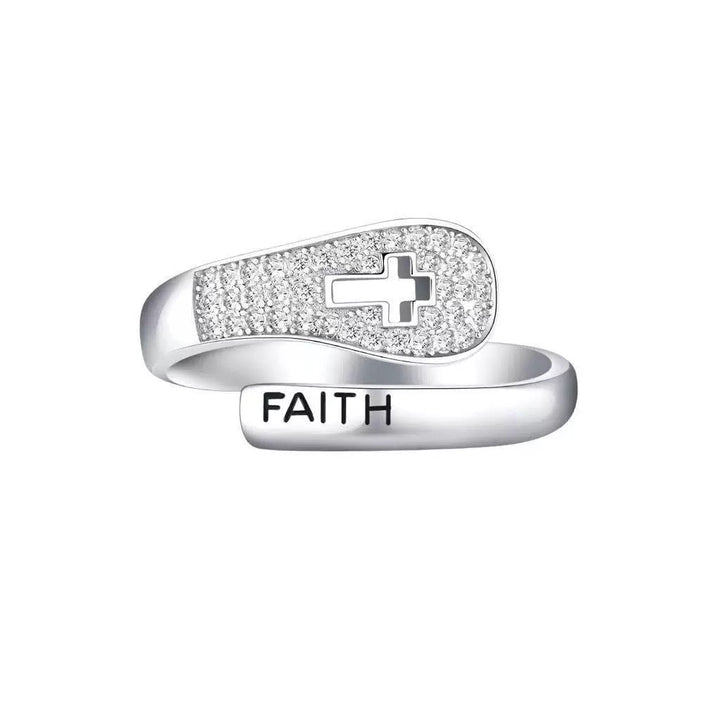 Faith Cross Zircon Adjustable Ring For All