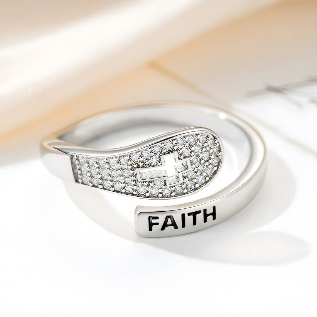 Faith Cross Zircon Adjustable Ring For All