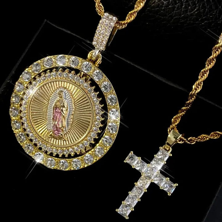 Virgin Mary Pendant Cross Necklace