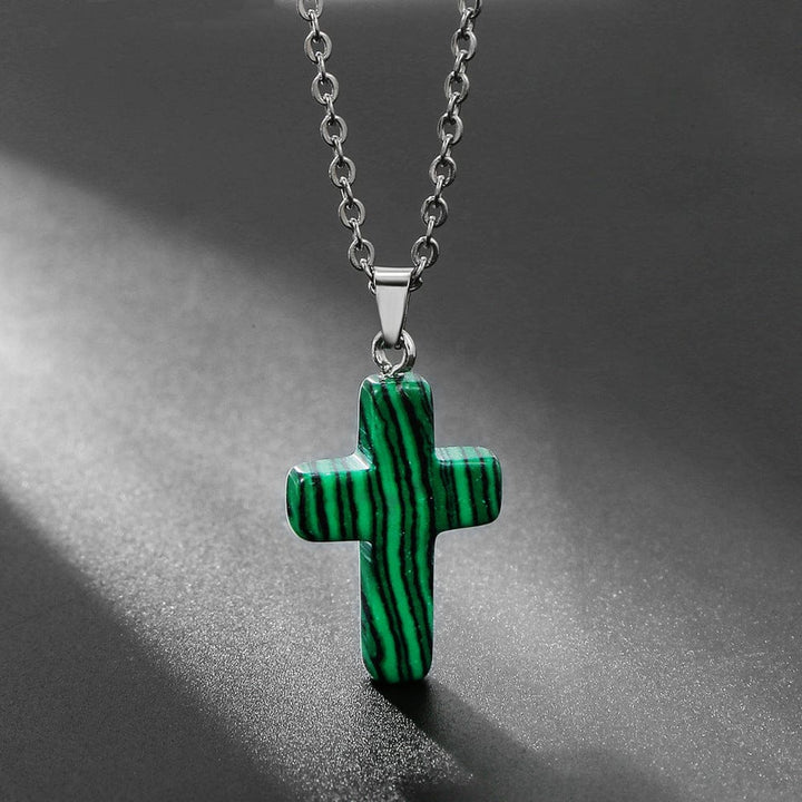 NATURAL AGATE STONE CROSS PENDANT