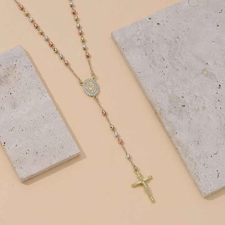 Tri-Color Our Lady of Guadalupe Cross Necklace
